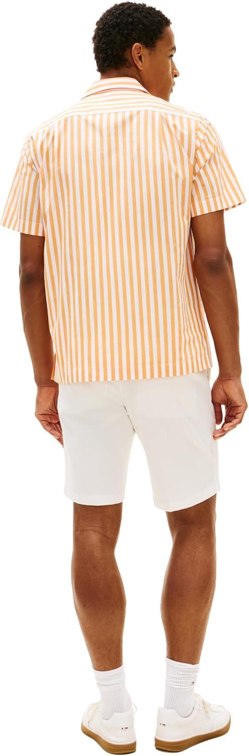 imageTommy Hilfiger Mens Short Sleeve Lightweight Button Down Shirts in Regular Fit Mens Casual Button Down Summer ShirtsOrange Hype Stripe