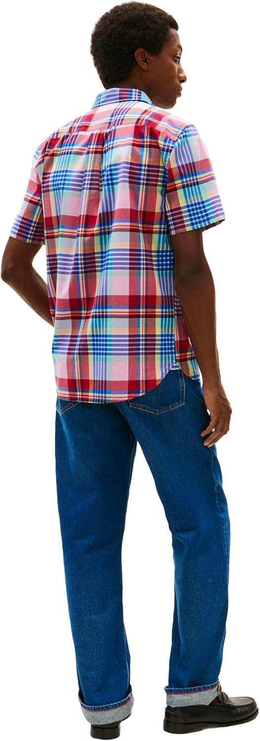 imageTommy Hilfiger Mens Short Sleeve Poplin Shirts in Regular Fit Mens Button Down ShirtsArctic Aqua Check