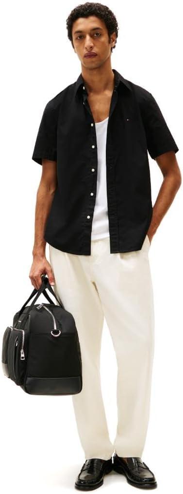 imageTommy Hilfiger Mens Short Sleeve Poplin Shirts in Regular Fit Mens Button Down ShirtsBlack
