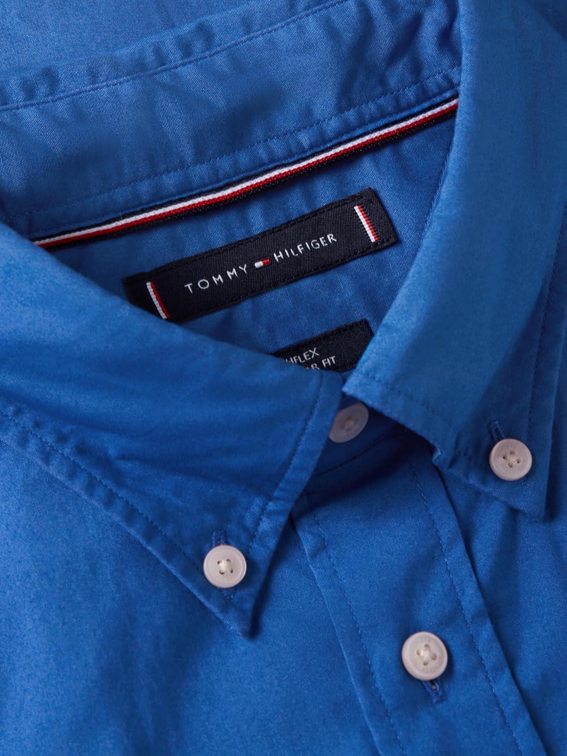 imageTommy Hilfiger Mens Short Sleeve Poplin Shirts in Regular Fit Mens Button Down ShirtsBlue Orbit