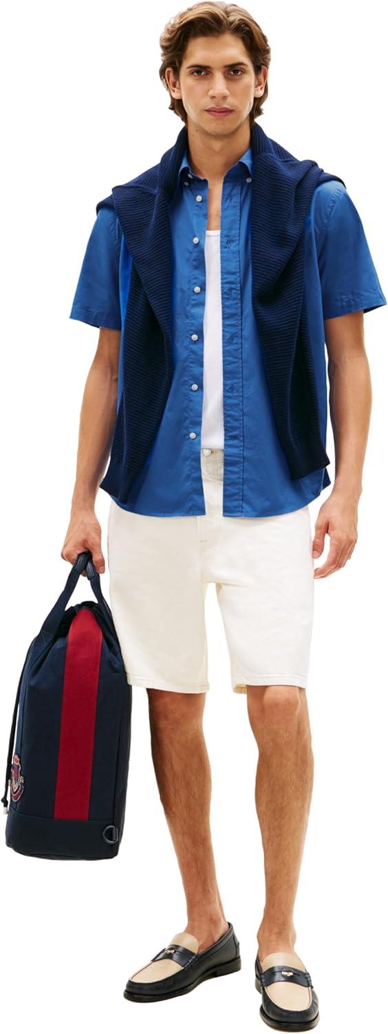 imageTommy Hilfiger Mens Short Sleeve Poplin Shirts in Regular Fit Mens Button Down ShirtsBlue Orbit