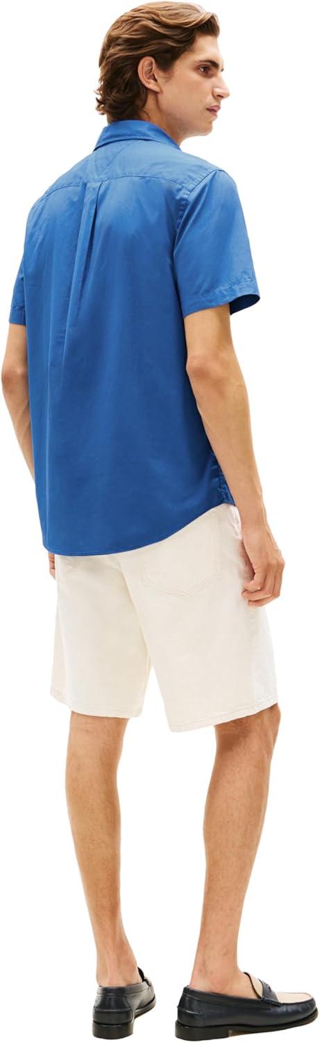 imageTommy Hilfiger Mens Short Sleeve Poplin Shirts in Regular Fit Mens Button Down ShirtsBlue Orbit