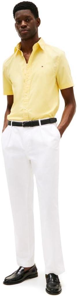 imageTommy Hilfiger Mens Short Sleeve Poplin Shirts in Regular Fit Mens Button Down ShirtsCitronella