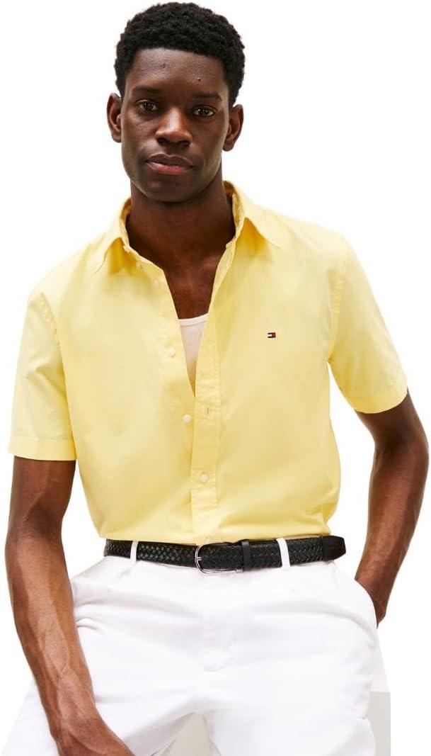imageTommy Hilfiger Mens Short Sleeve Poplin Shirts in Regular Fit Mens Button Down ShirtsCitronella