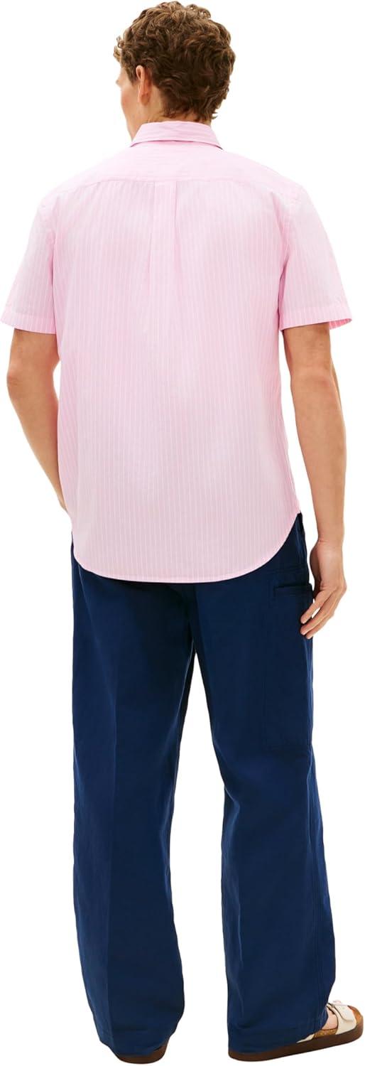 imageTommy Hilfiger Mens Short Sleeve Poplin Shirts in Regular Fit Mens Button Down ShirtsClassic Pink Stripe