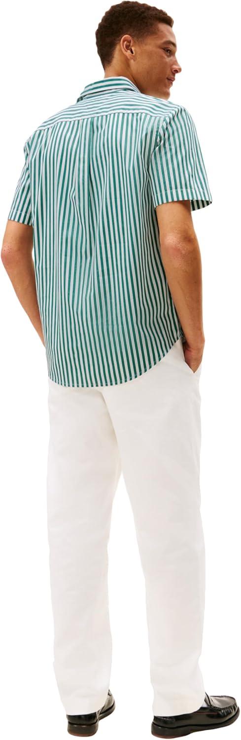 imageTommy Hilfiger Mens Short Sleeve Poplin Shirts in Regular Fit Mens Button Down ShirtsDeep Ocean Stripe