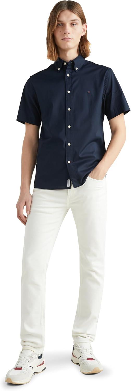imageTommy Hilfiger Mens Short Sleeve Poplin Shirts in Regular Fit Mens Button Down ShirtsDesert Sky