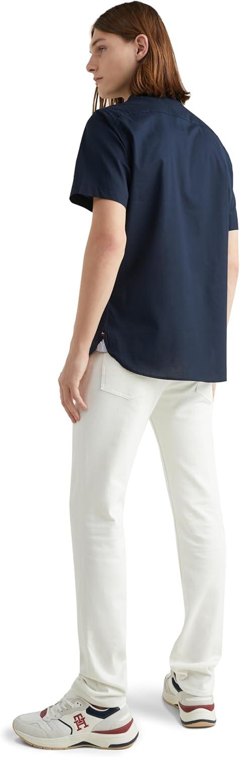 imageTommy Hilfiger Mens Short Sleeve Poplin Shirts in Regular Fit Mens Button Down ShirtsDesert Sky