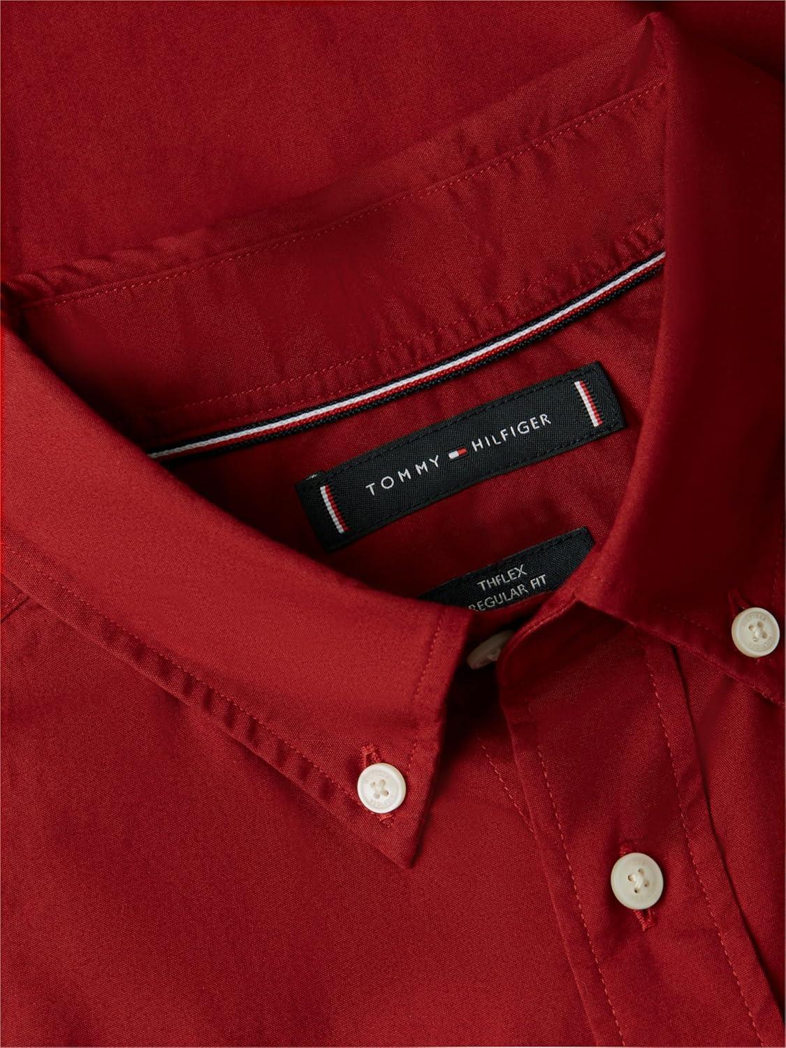 imageTommy Hilfiger Mens Short Sleeve Poplin Shirts in Regular Fit Mens Button Down ShirtsRegatta Red