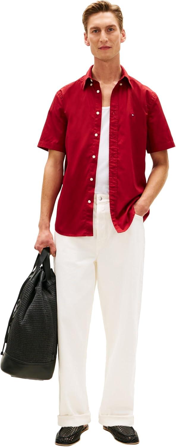 imageTommy Hilfiger Mens Short Sleeve Poplin Shirts in Regular Fit Mens Button Down ShirtsRegatta Red