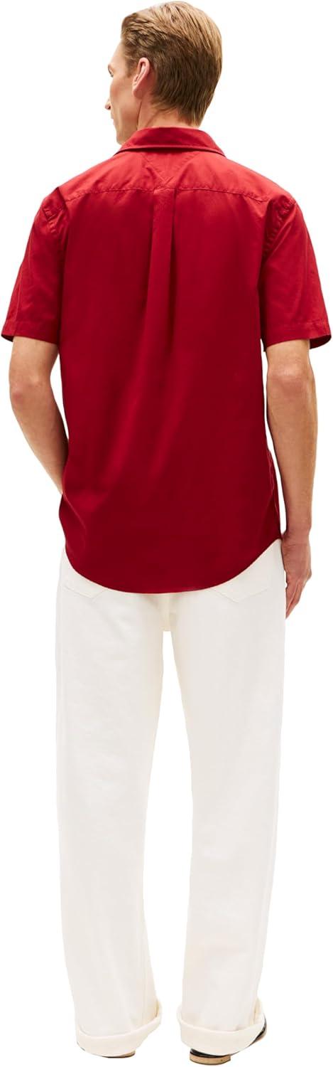 imageTommy Hilfiger Mens Short Sleeve Poplin Shirts in Regular Fit Mens Button Down ShirtsRegatta Red