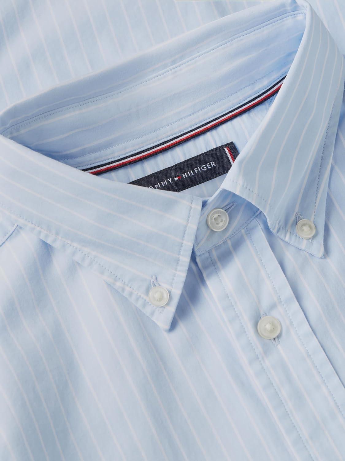 imageTommy Hilfiger Mens Short Sleeve Poplin Shirts in Regular Fit Mens Button Down ShirtsSweet Blue Stripe