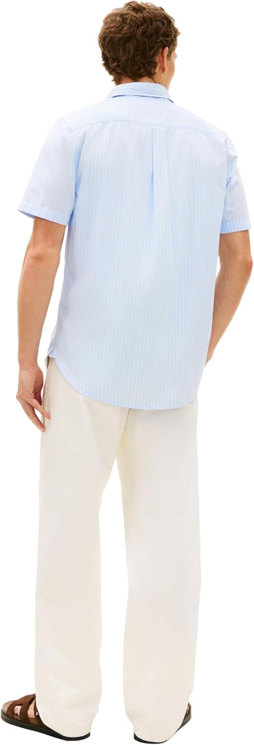 imageTommy Hilfiger Mens Short Sleeve Poplin Shirts in Regular Fit Mens Button Down ShirtsSweet Blue Stripe