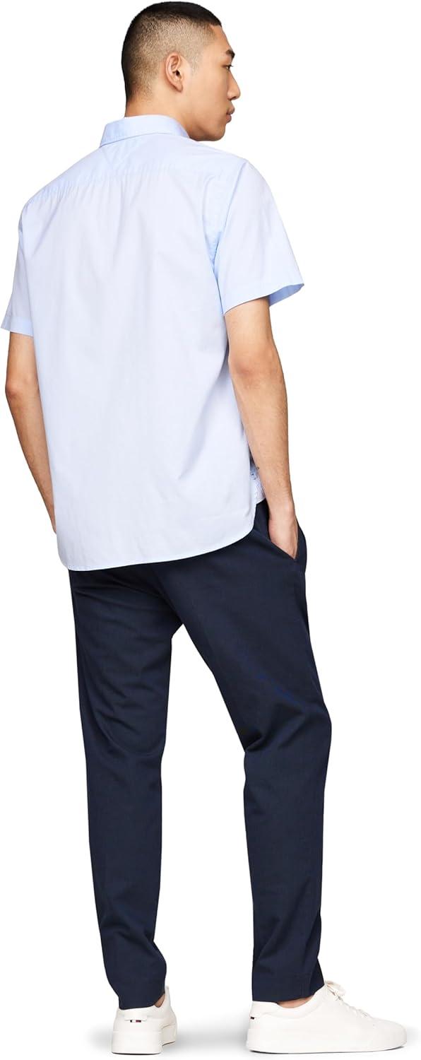 imageTommy Hilfiger Mens Short Sleeve Poplin Shirts in Regular Fit Mens Button Down ShirtsSweet Blue