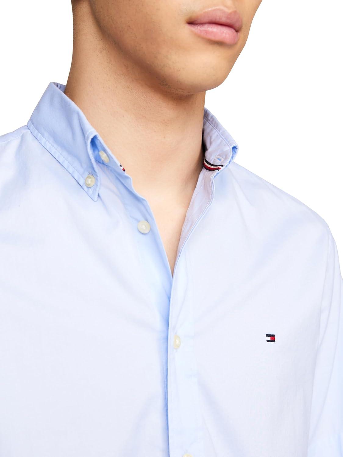 imageTommy Hilfiger Mens Short Sleeve Poplin Shirts in Regular Fit Mens Button Down ShirtsSweet Blue