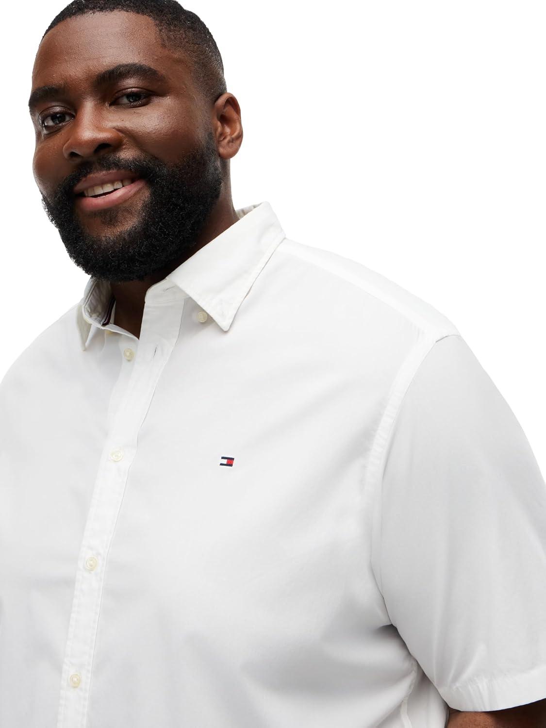 imageTommy Hilfiger Mens Short Sleeve Poplin Shirts in Regular Fit Mens Button Down ShirtsWhite