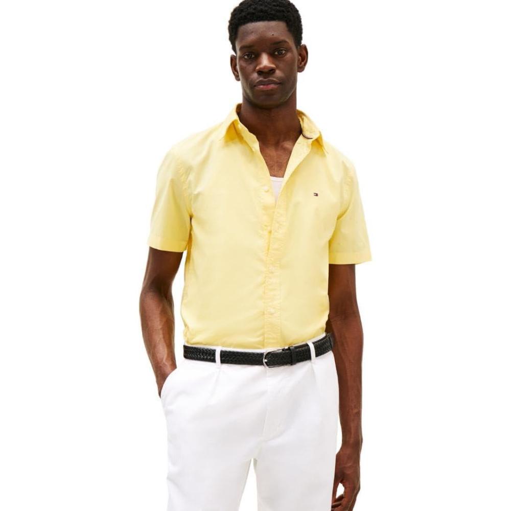 imageTommy Hilfiger Mens Short Sleeve Poplin Shirts in Regular Fit Mens Button Down ShirtsCitronella