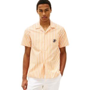 Tommy Hilfiger Men’s Short Sleeve Lightweight Button Down Shirts in Regular Fit, Men’s Casual Button Down Summer Shirts(Orange Hype / Stripe)