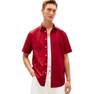 Tommy Hilfiger Men’s Short Sleeve Poplin Shirts in Regular Fit, Men’s Button Down Shirts(Regatta Red)