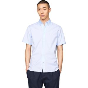 Tommy Hilfiger Men’s Short Sleeve Poplin Shirts in Regular Fit, Men’s Button Down Shirts(Sweet Blue)