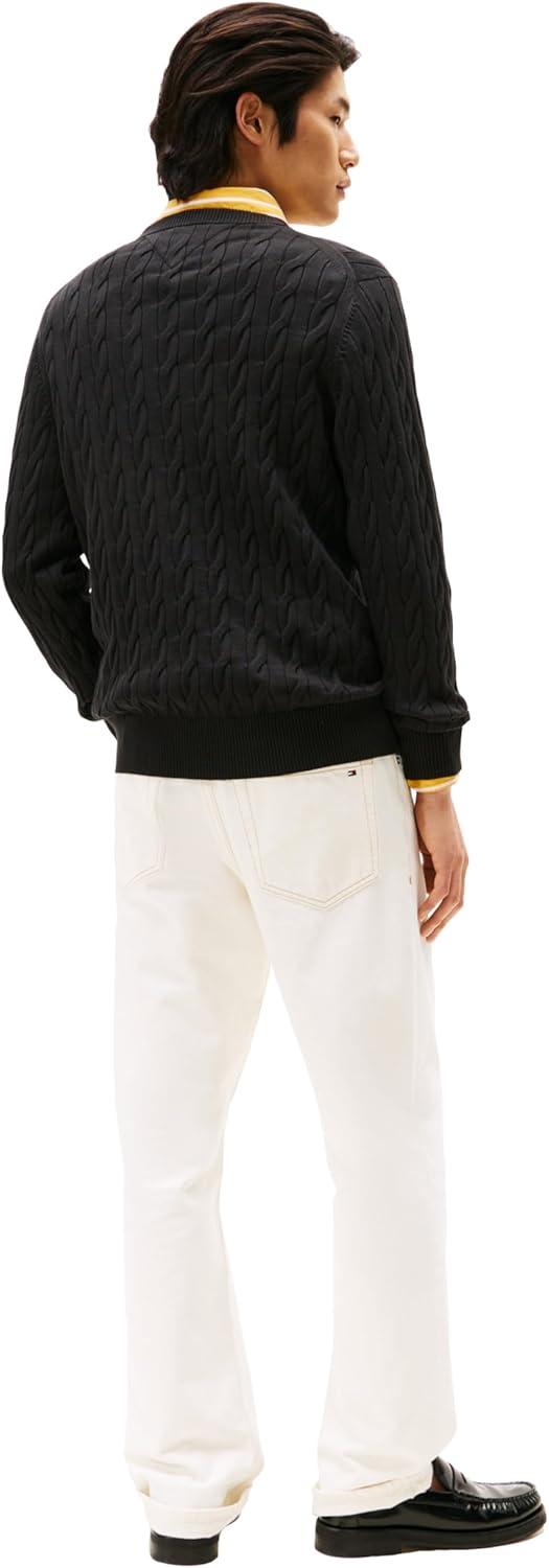 imageTommy Hilfiger Mens Cable Knit Crewneck Sweater Lightweight PulloverBlack