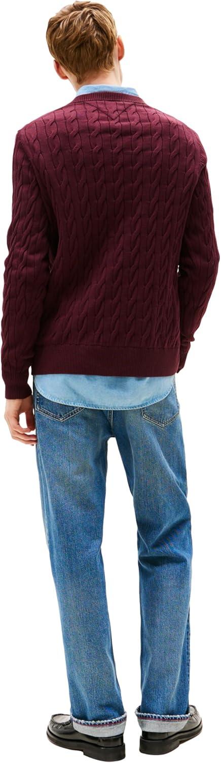 imageTommy Hilfiger Mens Cable Knit Crewneck Sweater Lightweight PulloverDeep Burgundy