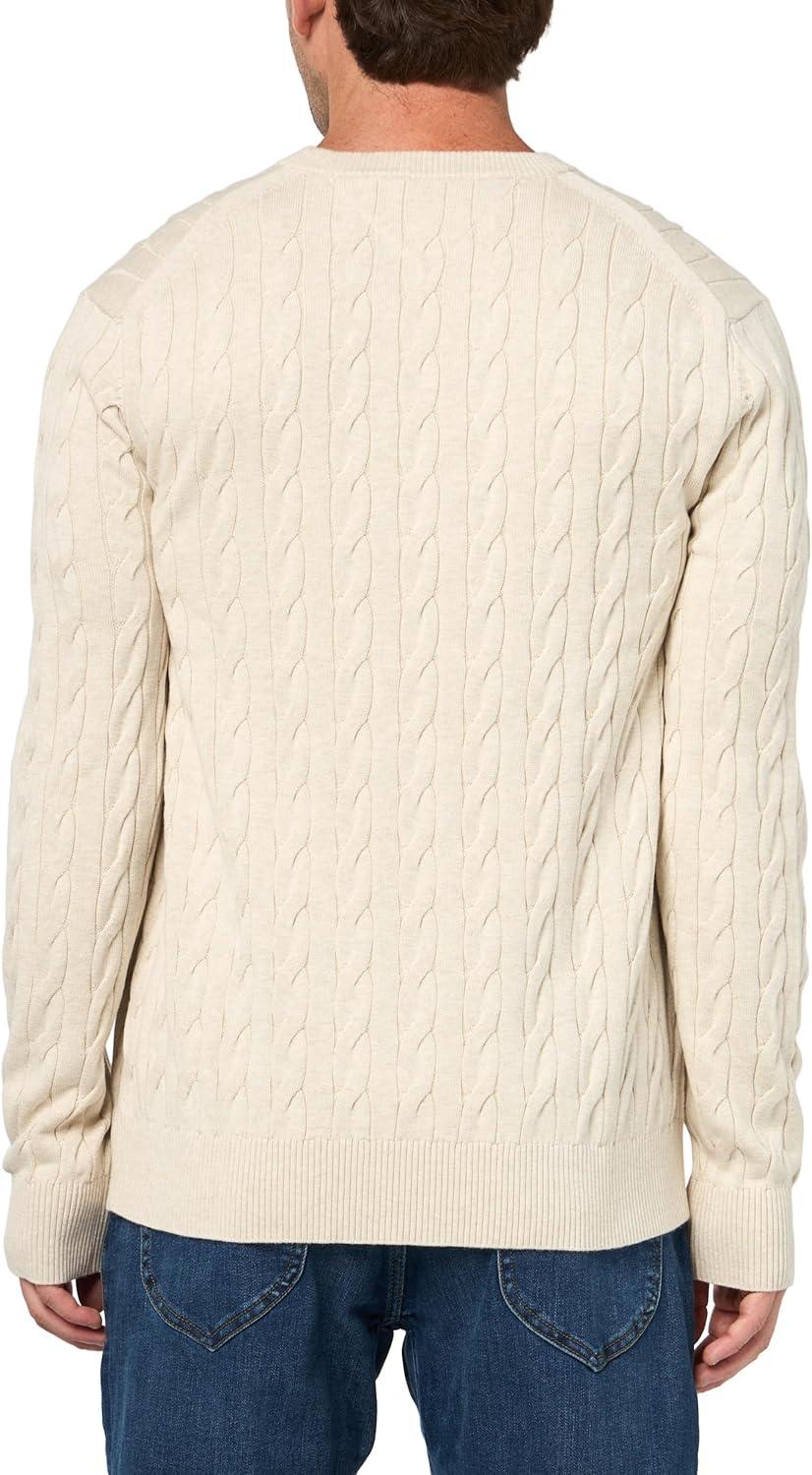 imageTommy Hilfiger Mens Cable Knit Crewneck Sweater Lightweight PulloverHeathered Oatmilk