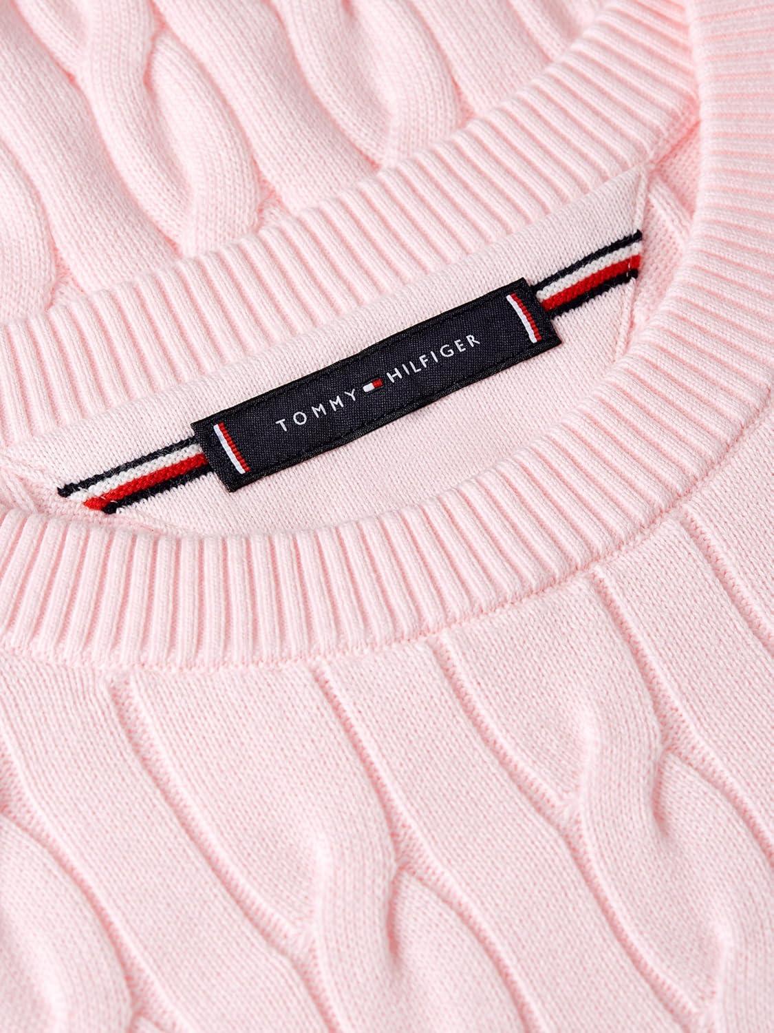 imageTommy Hilfiger Mens Cable Knit Crewneck Sweater Lightweight PulloverPink Lily