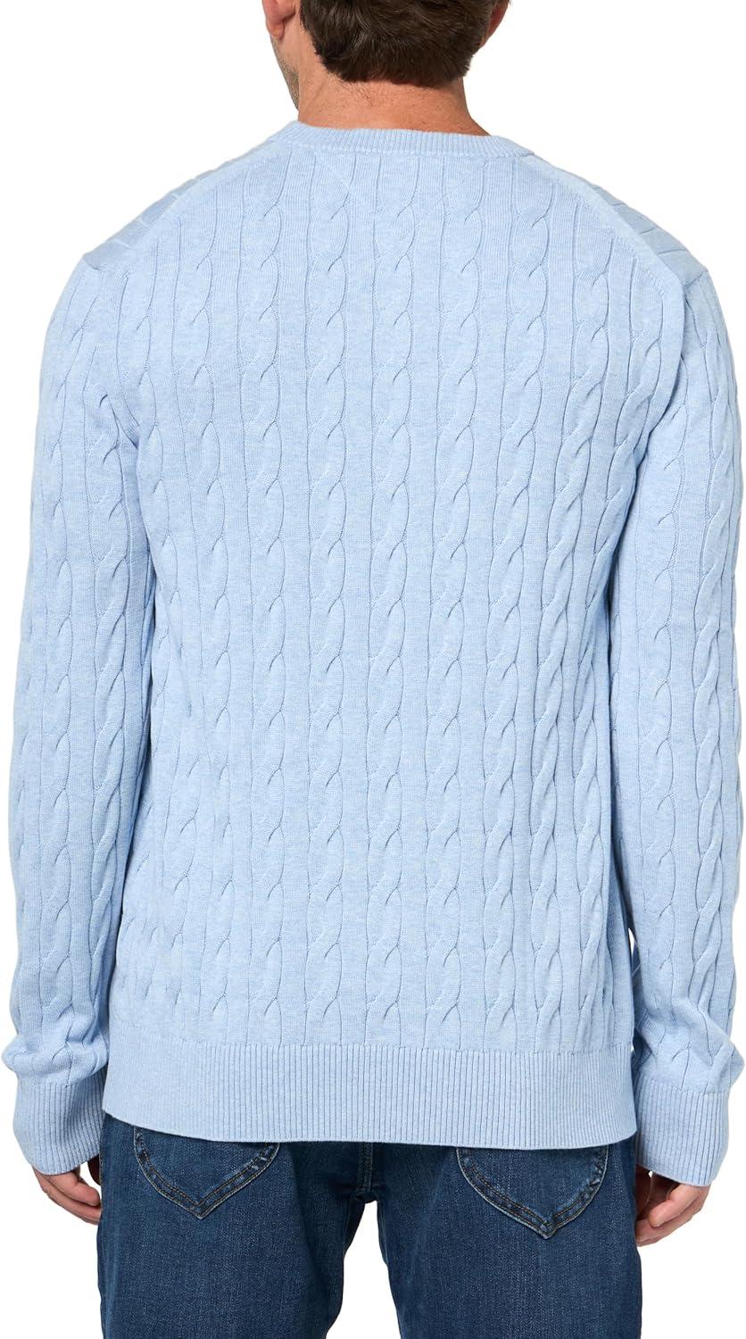 imageTommy Hilfiger Mens Cable Knit Crewneck Sweater Lightweight PulloverVessel Blue Heather