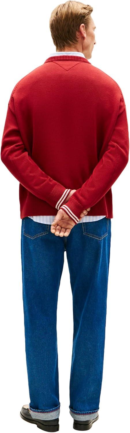 imageTommy Hilfiger Mens Cotton Crewneck Pullover Sweater with Embroidered Script LogoRegatta Red