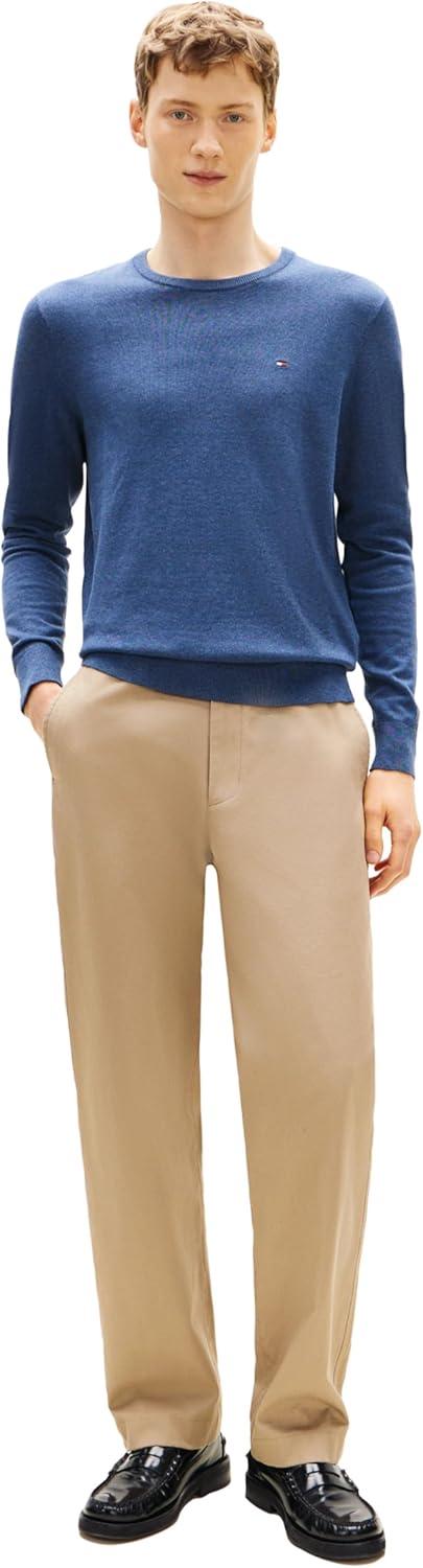 imageTommy Hilfiger Mens Cotton Solid Crewneck Sweater Lightweight Pullover Also Available in Big amp TallAegean Sea Heather