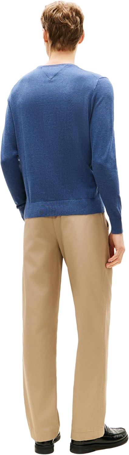 imageTommy Hilfiger Mens Cotton Solid Crewneck Sweater Lightweight Pullover Also Available in Big amp TallAegean Sea Heather