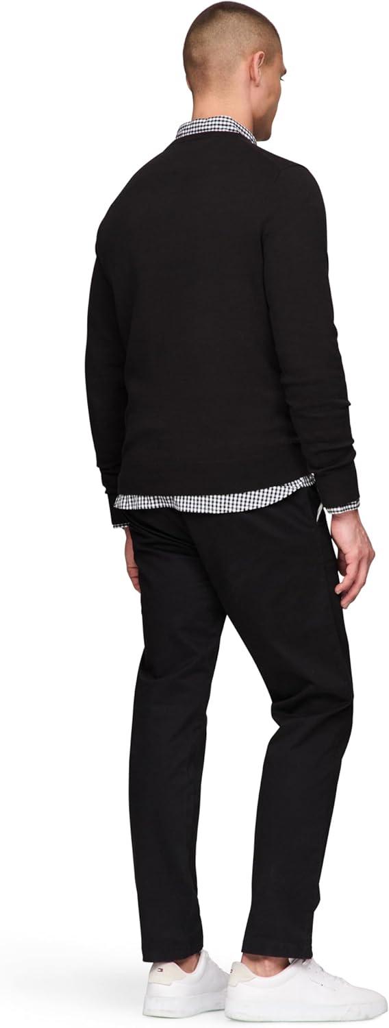 imageTommy Hilfiger Mens Cotton Solid Crewneck Sweater Lightweight Pullover Also Available in Big amp TallBlack