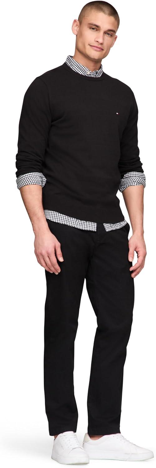 imageTommy Hilfiger Mens Cotton Solid Crewneck Sweater Lightweight Pullover Also Available in Big amp TallBlack