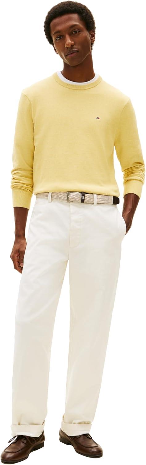 imageTommy Hilfiger Mens Cotton Solid Crewneck Sweater Lightweight Pullover Also Available in Big amp TallCitronella Heather