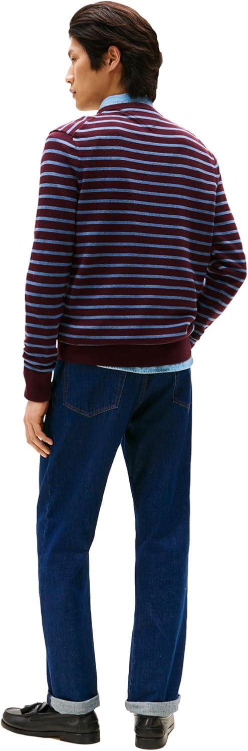 imageTommy Hilfiger Mens Cotton Solid Crewneck Sweater Lightweight Pullover Also Available in Big amp TallDeep BurgundyPetrol Blue Heather