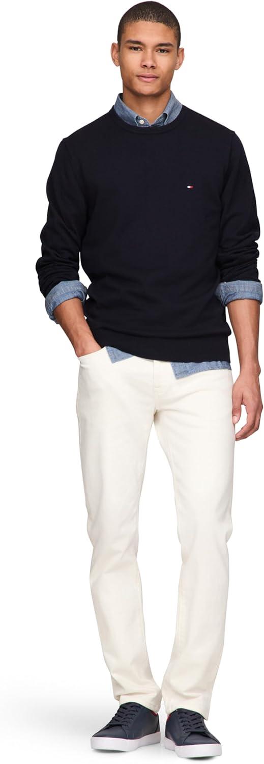 imageTommy Hilfiger Mens Cotton Solid Crewneck Sweater Lightweight Pullover Also Available in Big amp TallDesert Sky