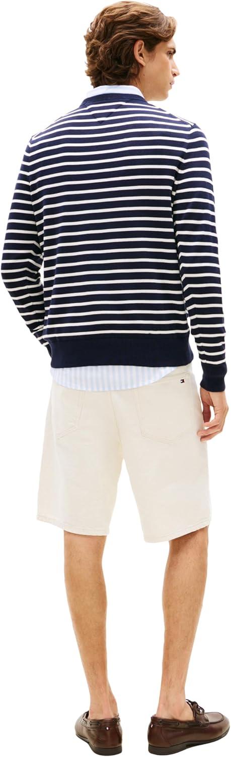 imageTommy Hilfiger Mens Cotton Solid Crewneck Sweater Lightweight Pullover Also Available in Big amp TallDesert SkyIvory Petal