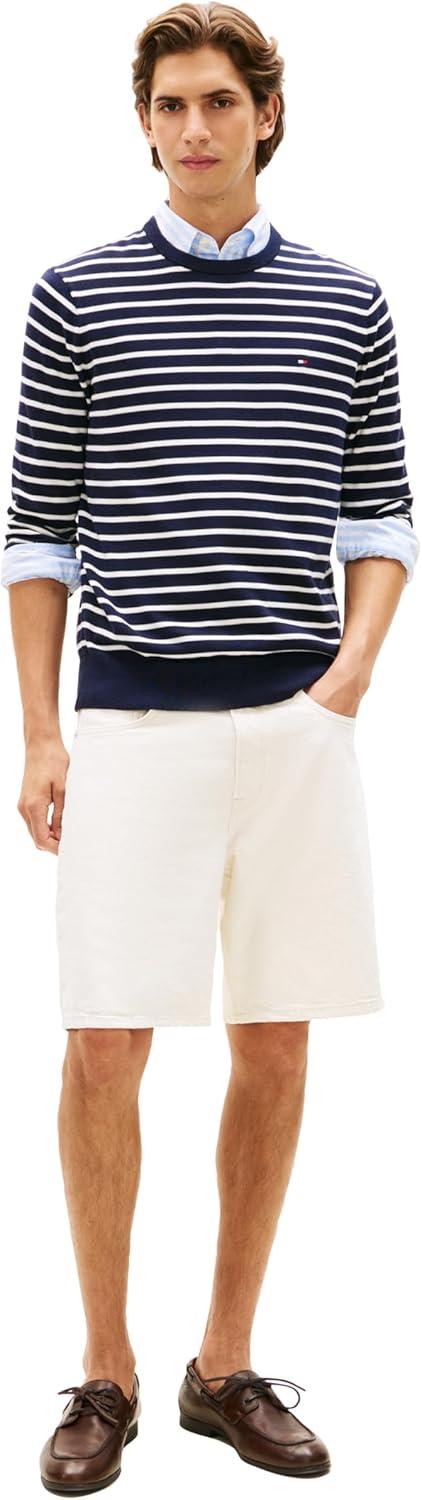 imageTommy Hilfiger Mens Cotton Solid Crewneck Sweater Lightweight Pullover Also Available in Big amp TallDesert SkyIvory Petal