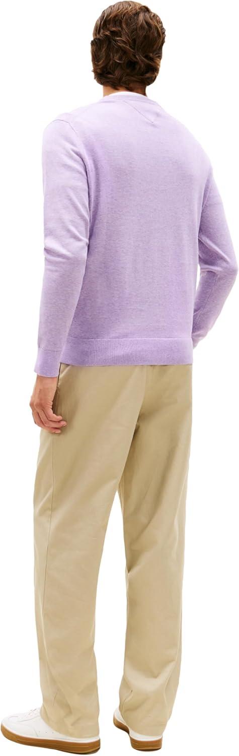 imageTommy Hilfiger Mens Cotton Solid Crewneck Sweater Lightweight Pullover Also Available in Big amp TallLavender Heather
