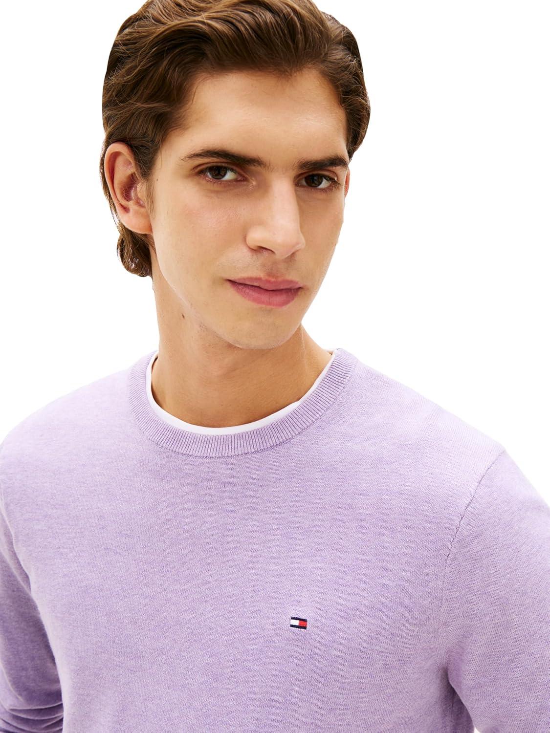 imageTommy Hilfiger Mens Cotton Solid Crewneck Sweater Lightweight Pullover Also Available in Big amp TallLavender Heather