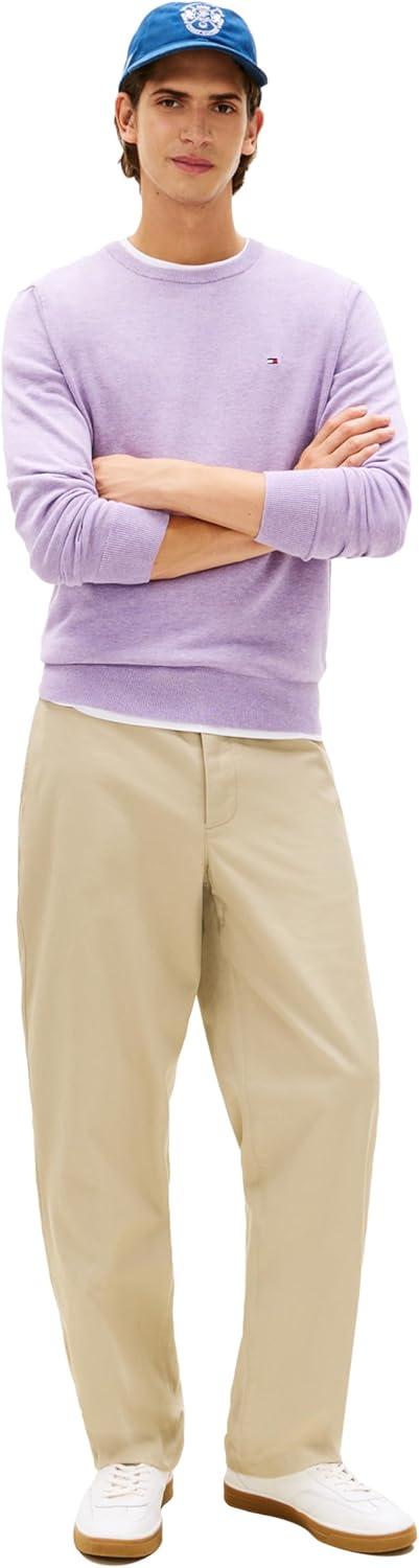 imageTommy Hilfiger Mens Cotton Solid Crewneck Sweater Lightweight Pullover Also Available in Big amp TallLavender Heather