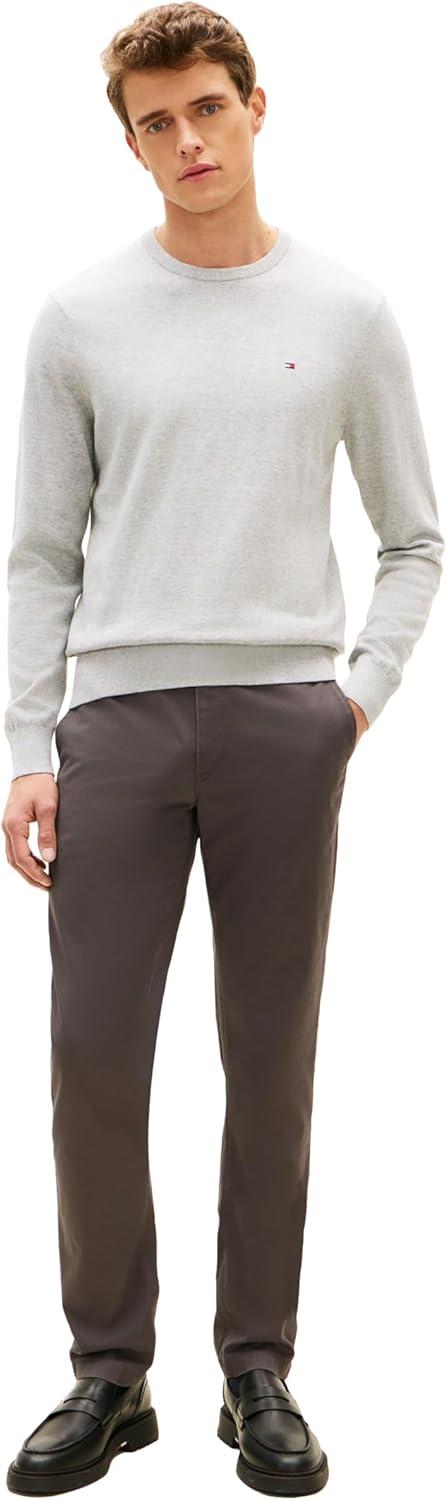 imageTommy Hilfiger Mens Cotton Solid Crewneck Sweater Lightweight Pullover Also Available in Big amp TallLight Grey Heather