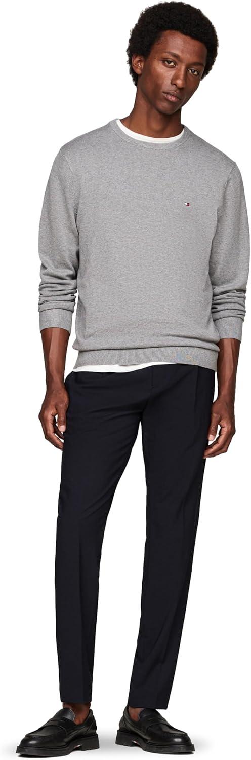 imageTommy Hilfiger Mens Cotton Solid Crewneck Sweater Lightweight Pullover Also Available in Big amp TallMedium Grey Heather