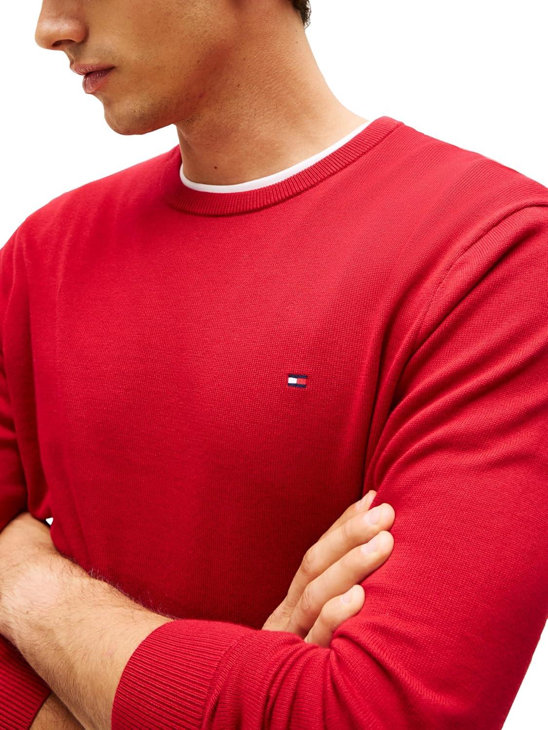 imageTommy Hilfiger Mens Cotton Solid Crewneck Sweater Lightweight Pullover Also Available in Big amp TallMedium Red