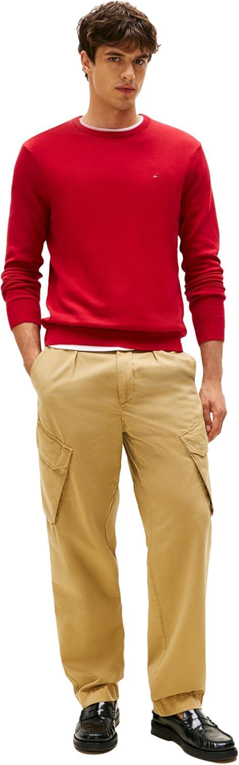 imageTommy Hilfiger Mens Cotton Solid Crewneck Sweater Lightweight Pullover Also Available in Big amp TallMedium Red