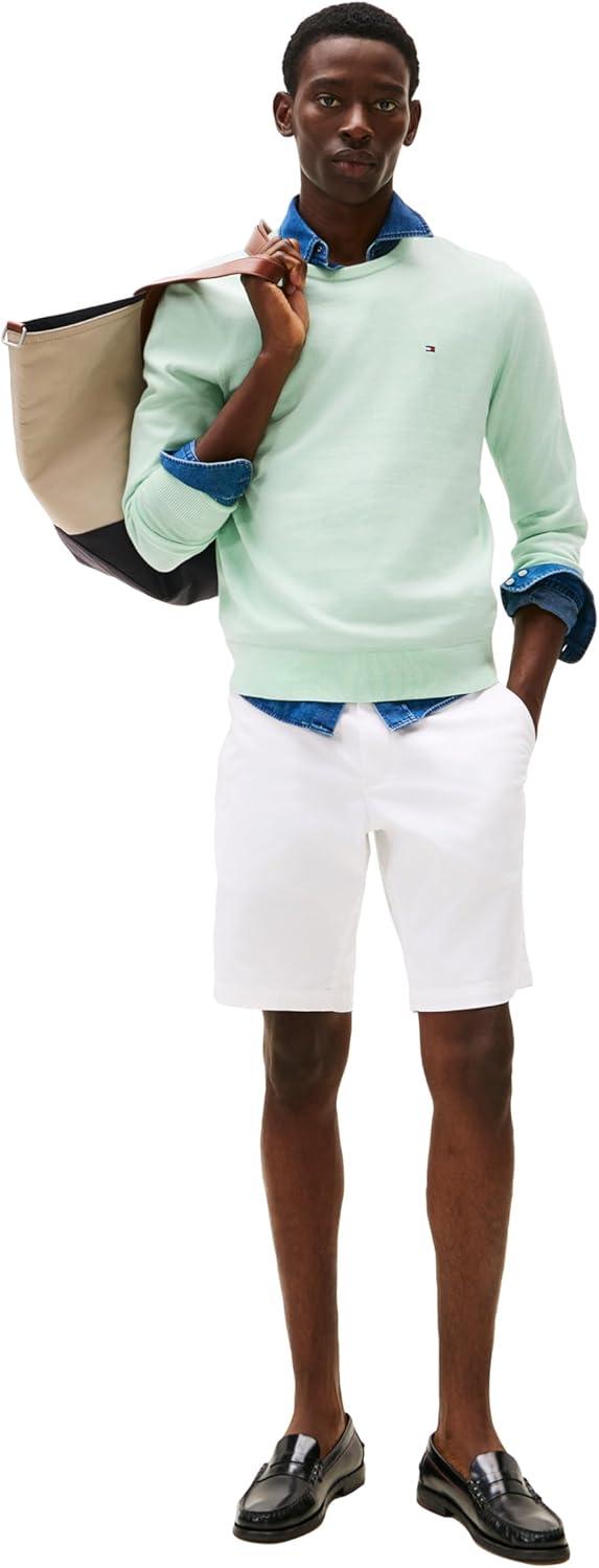 imageTommy Hilfiger Mens Cotton Solid Crewneck Sweater Lightweight Pullover Also Available in Big amp TallMinty Essence Heather