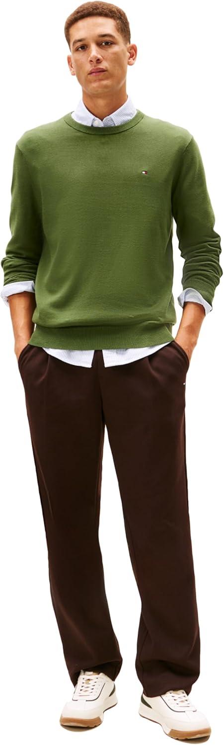 imageTommy Hilfiger Mens Cotton Solid Crewneck Sweater Lightweight Pullover Also Available in Big amp TallMountain Pine