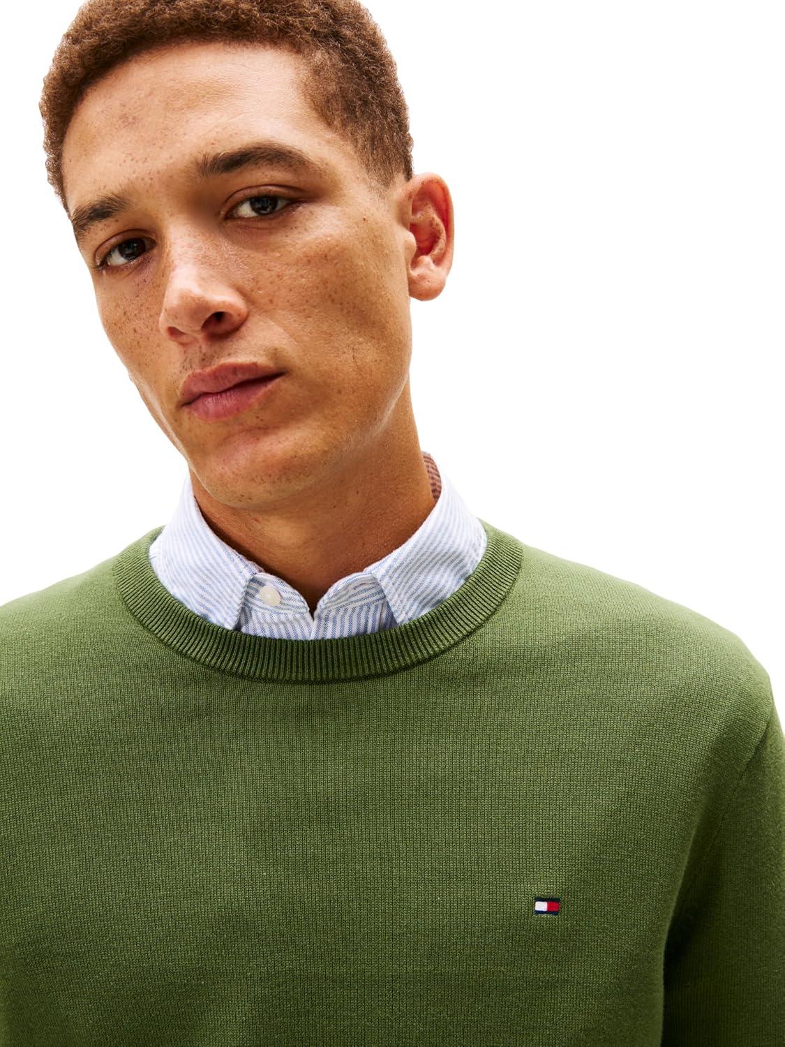 imageTommy Hilfiger Mens Cotton Solid Crewneck Sweater Lightweight Pullover Also Available in Big amp TallMountain Pine