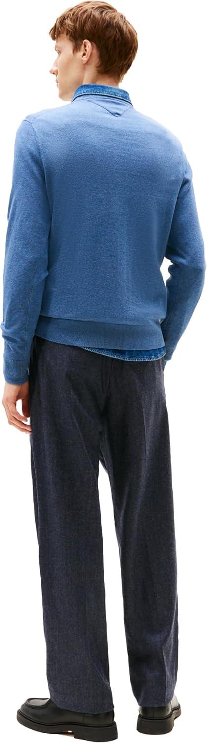 imageTommy Hilfiger Mens Cotton Solid Crewneck Sweater Lightweight Pullover Also Available in Big amp TallPetrol Blue Heather